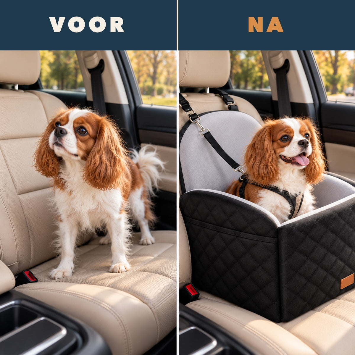Voor en na: los op de stoel, daarna rustig in het Autozitje