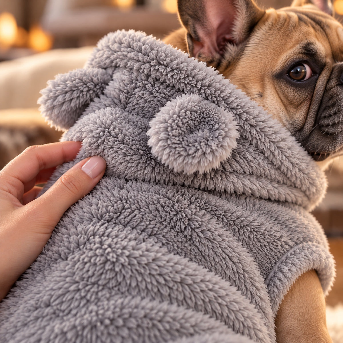 Detail van de capuchon met oortjes van de Teddyhoodie